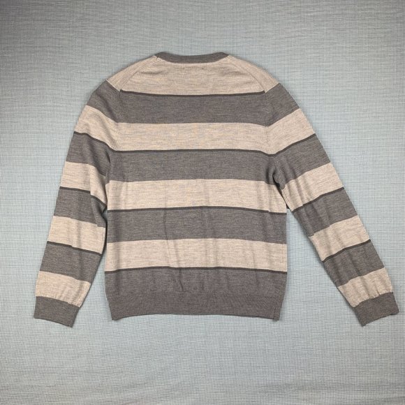 MEN'S XL Grey Striped Sweater / Banana Republic Merino WOOL V-Neck Pullover / - Picture 3 of 3